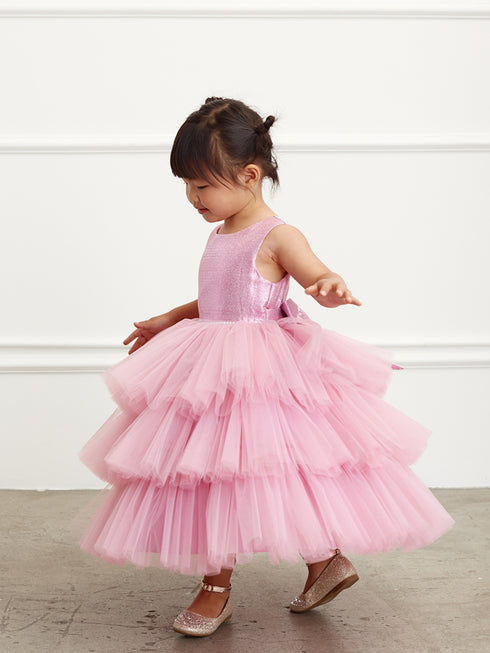 Tul en capas con purpurina metálica multicolor para niñas grandes para dama de honor junior 2-12